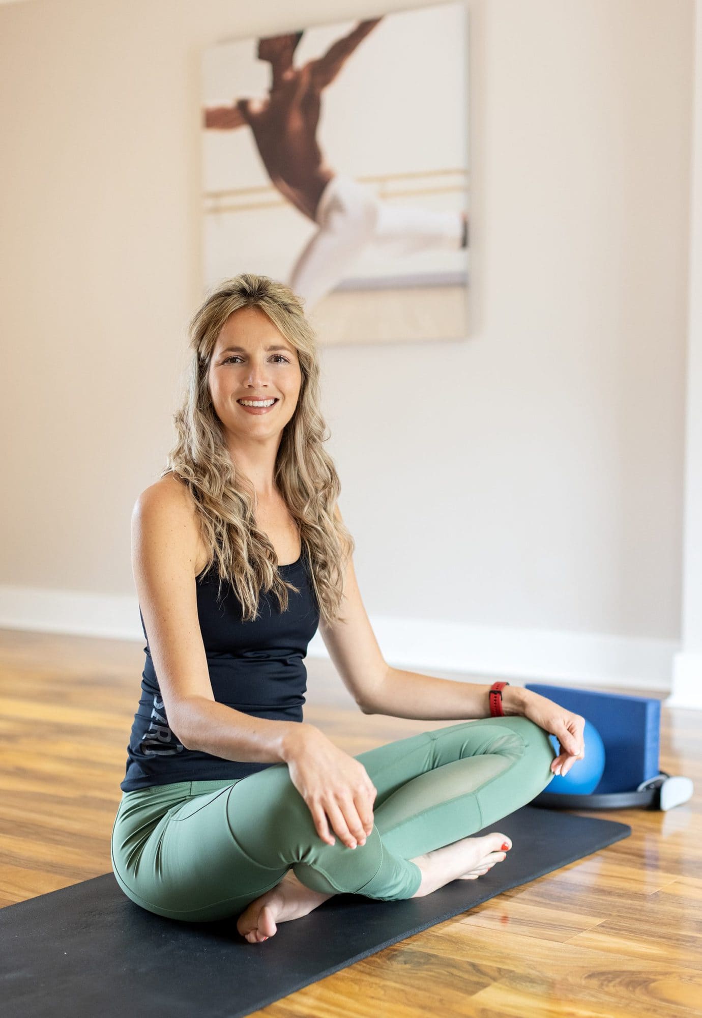 Pilates Teacher poses for a Personal Branding Photoshoot in Clare, Suffolk