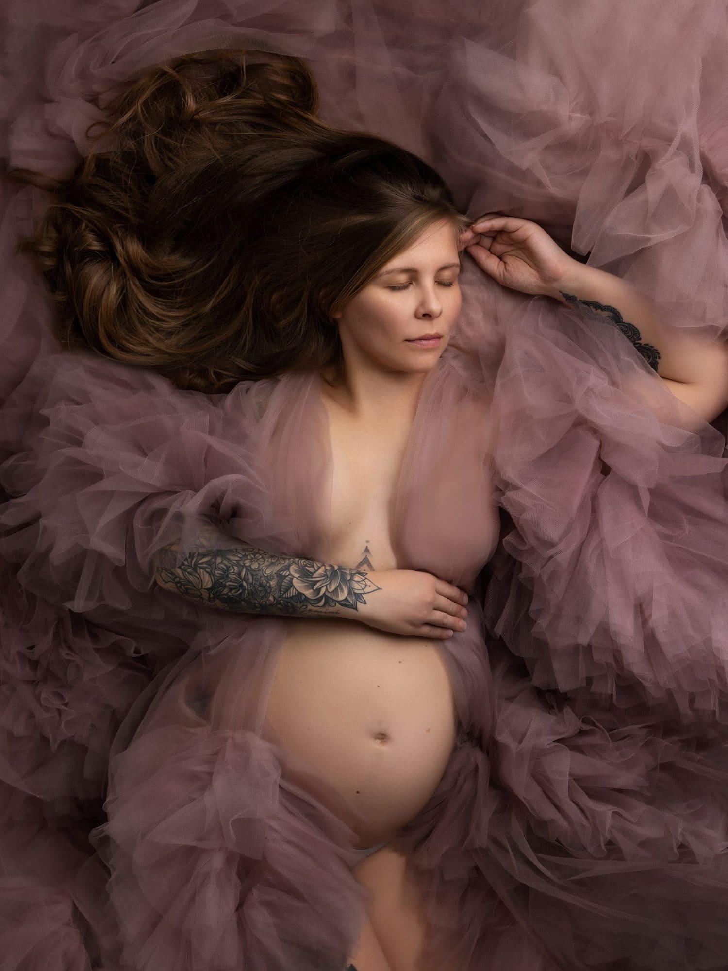 Maternity Portrait of lady in pink tulle gown